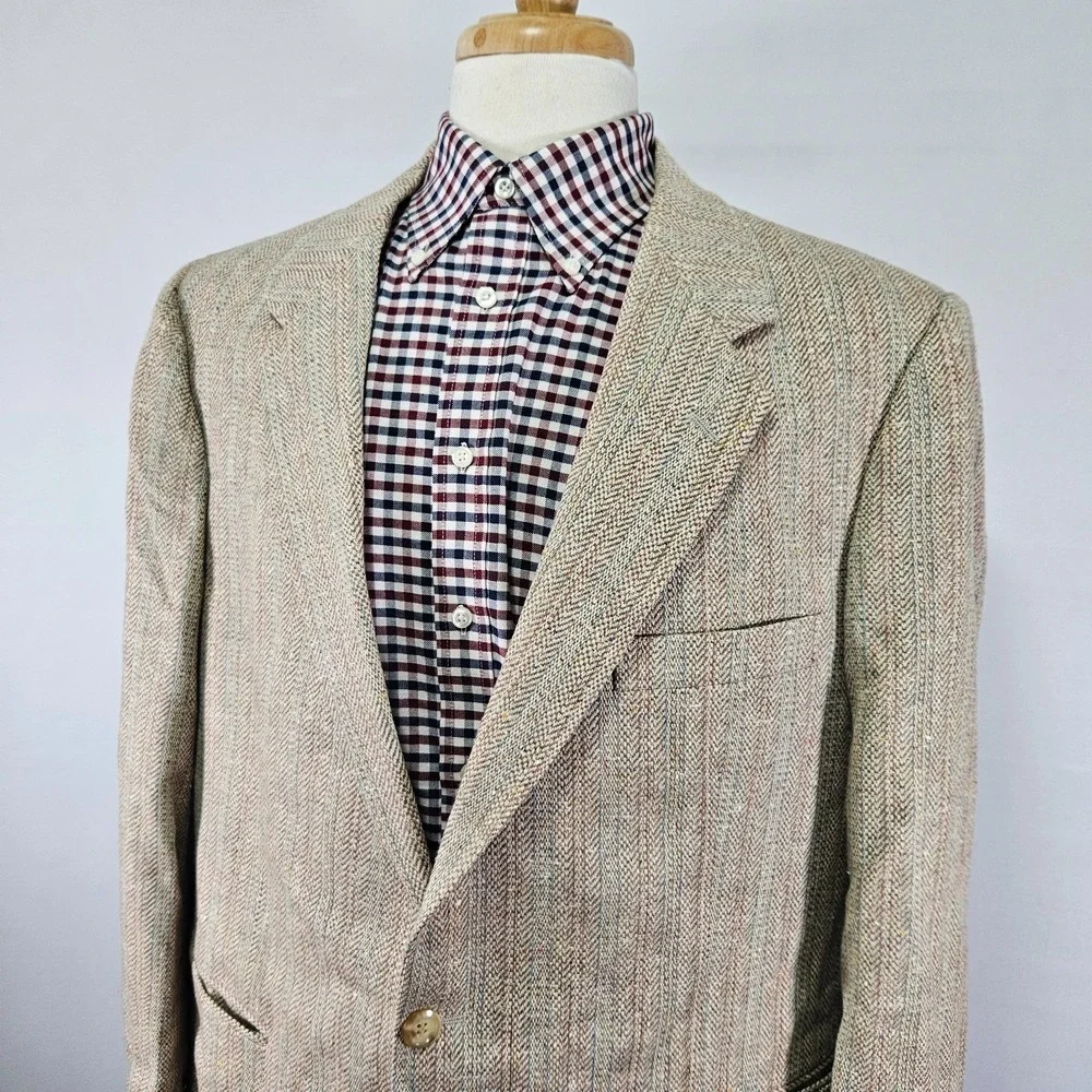 Joe Namath Mens Sport Coat Blazer Two Button Tweed Herringbone Silk Poly 48R Big